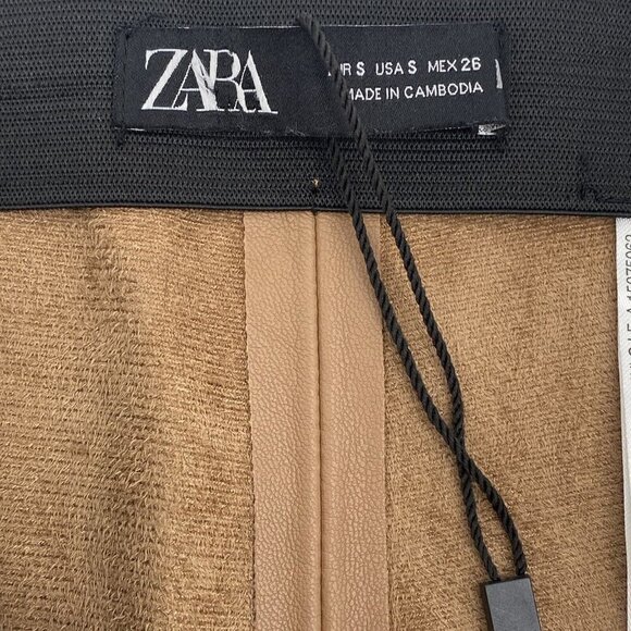 Zara Size Small High Waisted Faux Leather Leggings Camel  Vegan Side Zip NWOT - Picture 5 of 11
